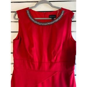 Connected Apparel womans red sleeveless  dress rhinestone attached necklace